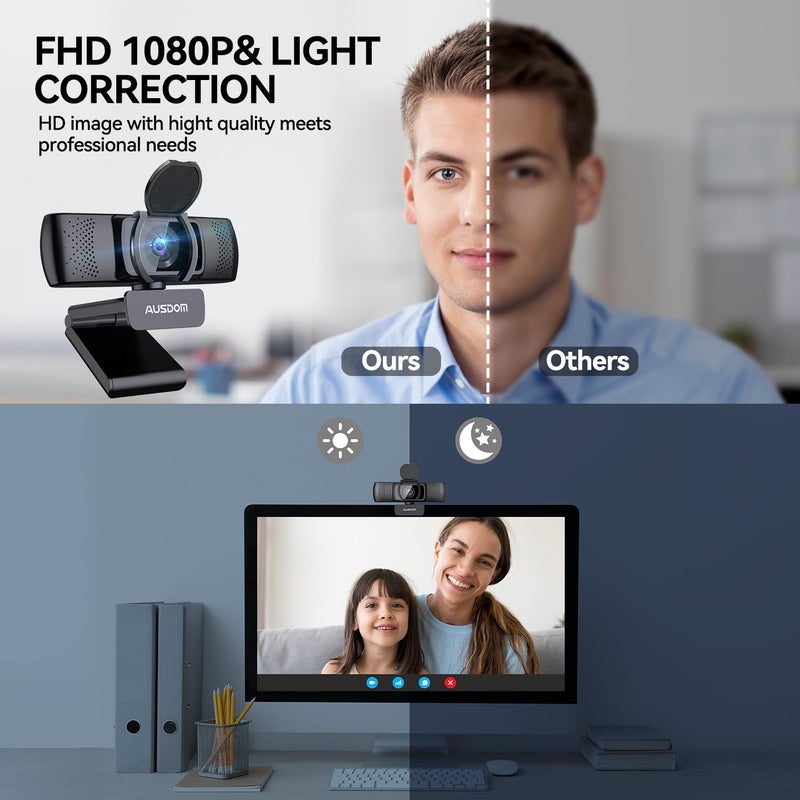 AUSDOM AF640 1080P Webcam with Microphone, 90Â°FOV USB PC Camera Webcam with Privacy Cover, Plug and Play Computer Camera for Online Calling/Conferencing, Zoom/Skype/YouTube, Laptop/PC - Image 2